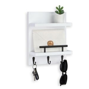 White Wall Organizer Shelf with Black Accent - Home Wall Decor